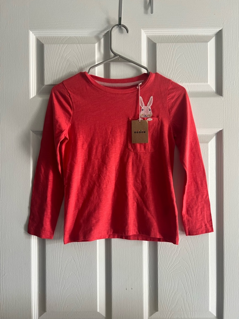 NWT Mini Boden Long Sleeve Red Pocket Tee with Bunny